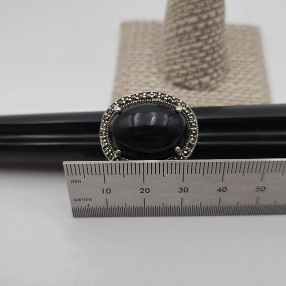 Size 6 Sterling Silver Worn Onyx And Marcasite Ring A1785 - Picture 8 of 9